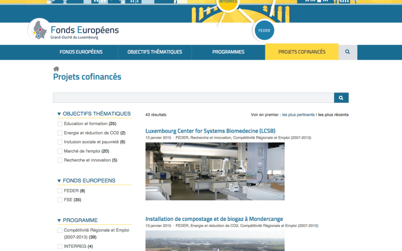 Το site του Λουξεμβούργου - λειτουργικό και ενημερωτικό, αλλά σχεδόν αποκλειστικά για τα χρηματοδοτούμενα έργα.